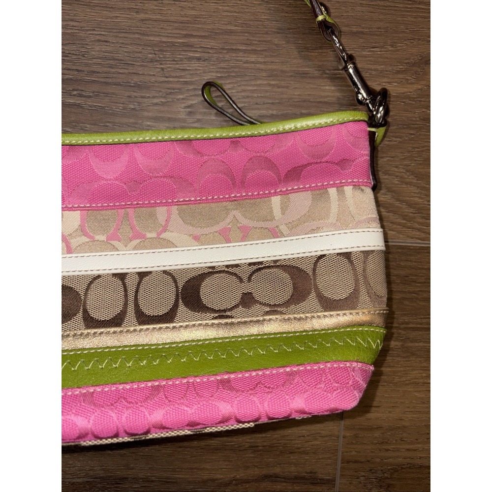 Coach Bleecker Daisy Patchwork Demi Bag F14725 Pink Green Striped Vintage Y2K - Picture 3 of 12